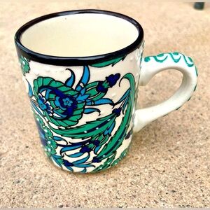 Nakkas Ceramic Coffee Mug Cup Handmade Handpainted Turkey Blue Floral
